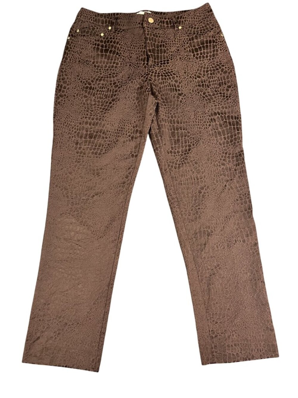Eric Womens Crocodile-Embossed Brown Straight-Leg Pants Size 12